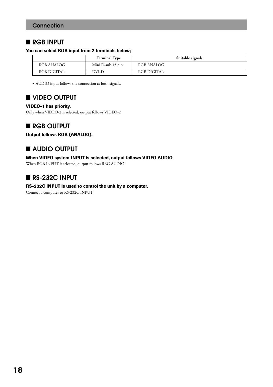 Lvideo output, Lrgb output, Laudio output | Lrs-232c input, Lrgb input | Toshiba P32LS1 User Manual | Page 18 / 40