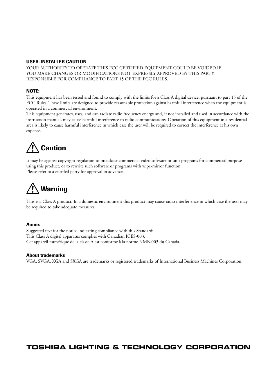 Caution, Warning | Toshiba P32LS1 User Manual | Page 40 / 40