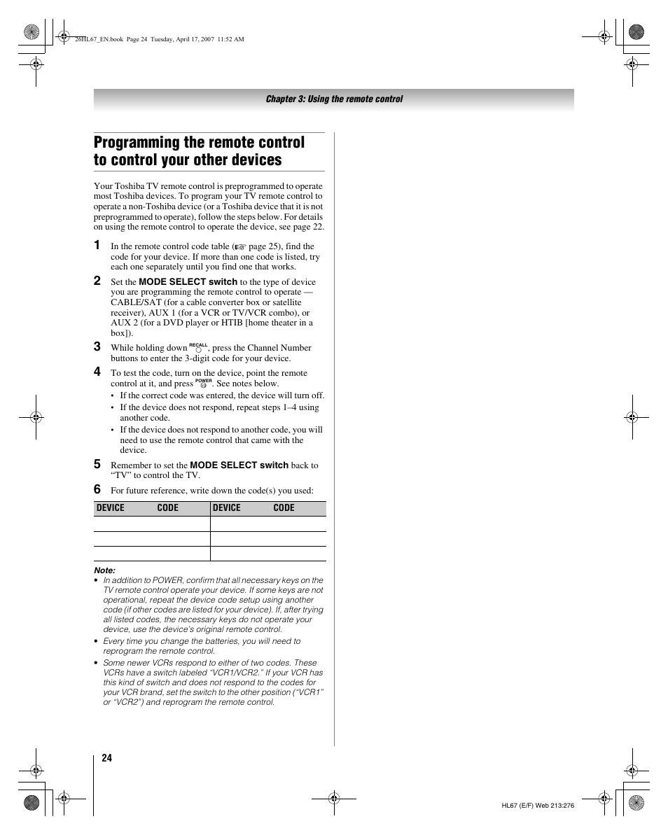 Toshiba 32HL67U User Manual | Page 24 / 66