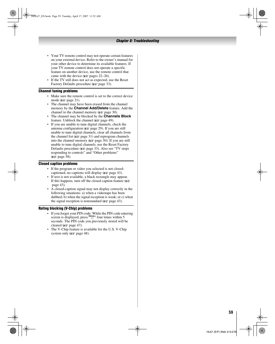 Toshiba 32HL67U User Manual | Page 59 / 66