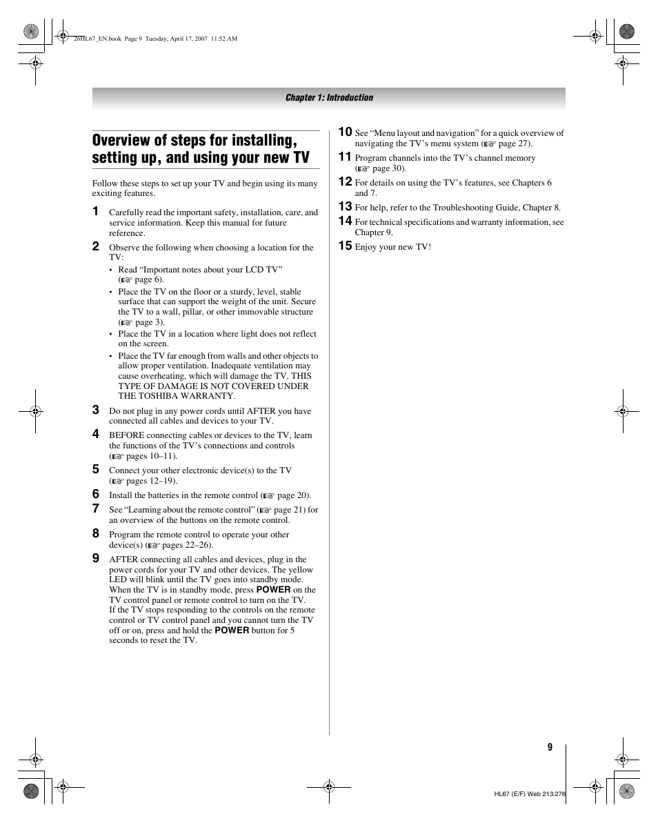 Toshiba 32HL67U User Manual | Page 9 / 66