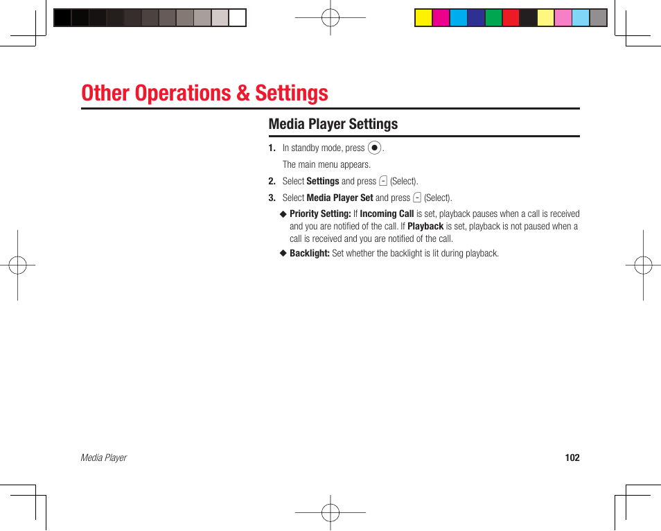 Other operations & settings, Media player settings | Toshiba 705T User Manual | Page 102 / 315