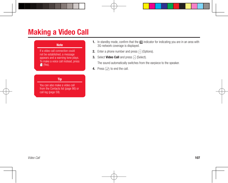 Making a video call | Toshiba 705T User Manual | Page 107 / 315