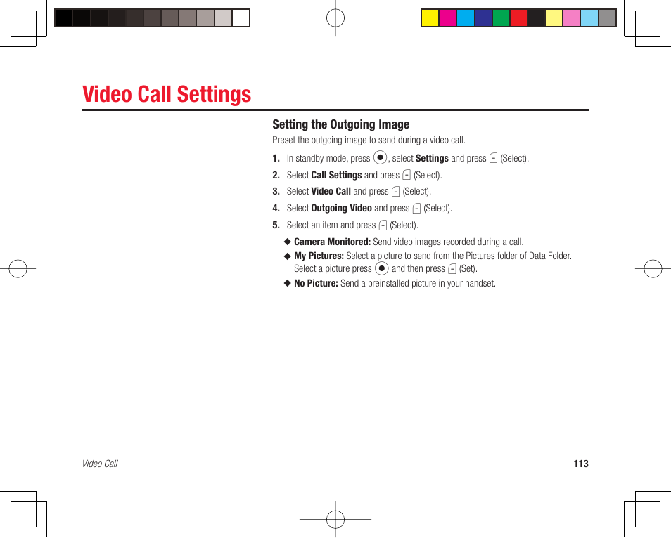 Video call settings | Toshiba 705T User Manual | Page 113 / 315