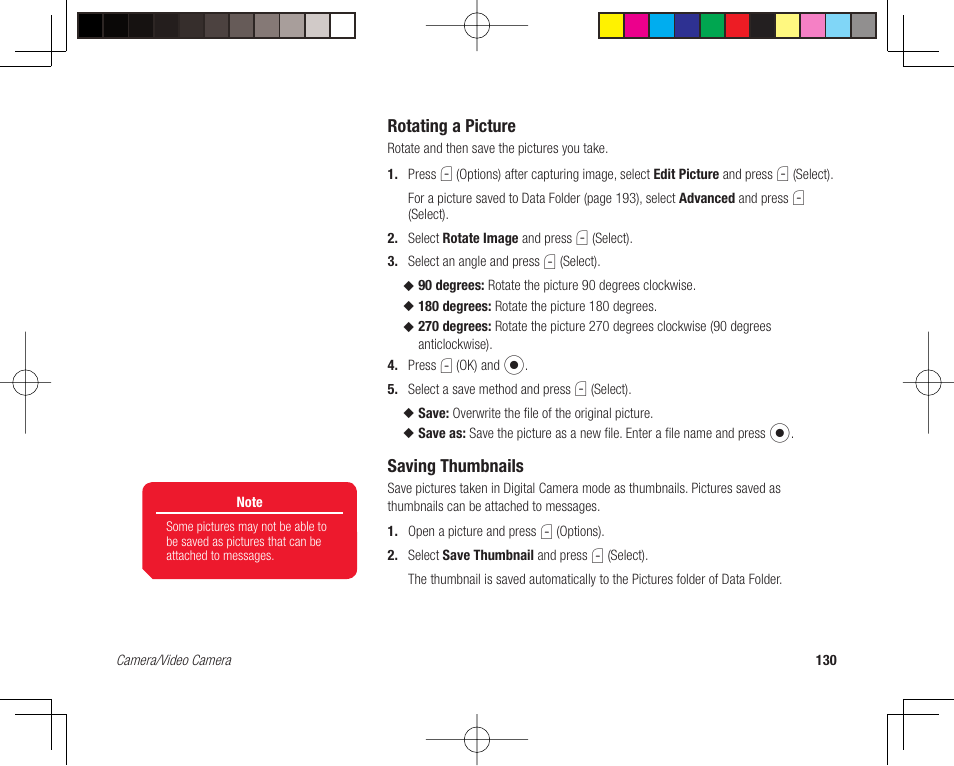 Rotating a picture, Saving thumbnails | Toshiba 705T User Manual | Page 130 / 315