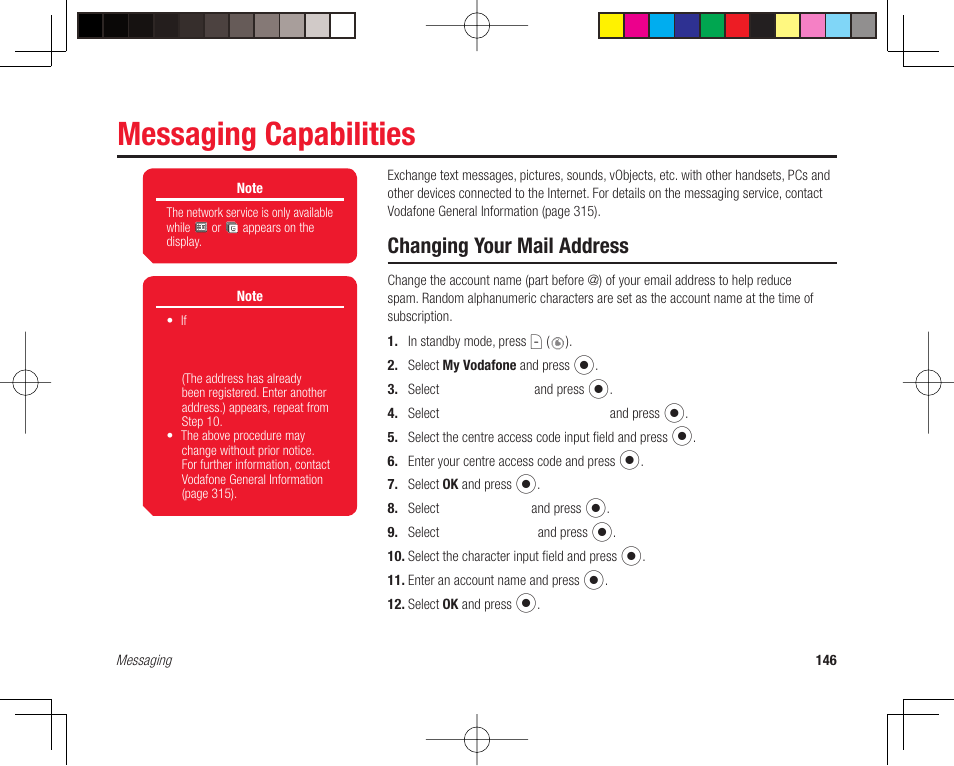 Messaging capabilities, Changing your mail address | Toshiba 705T User Manual | Page 146 / 315