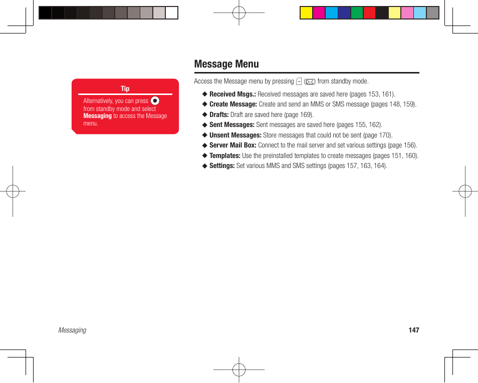 Message menu | Toshiba 705T User Manual | Page 147 / 315