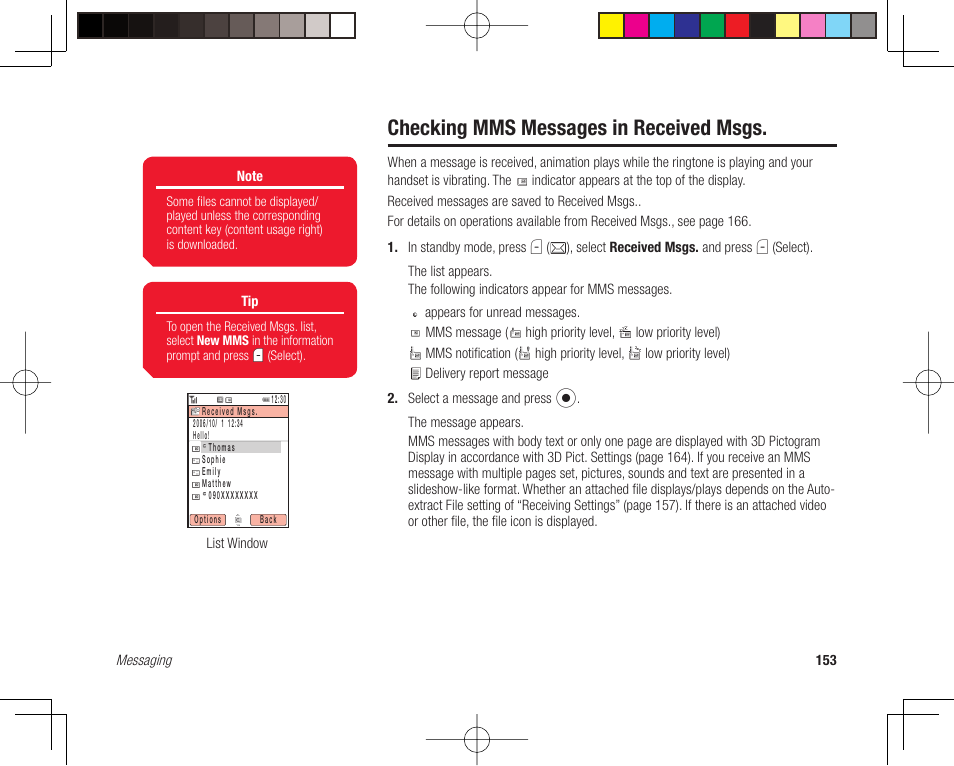 Checking mms messages in received msgs | Toshiba 705T User Manual | Page 153 / 315