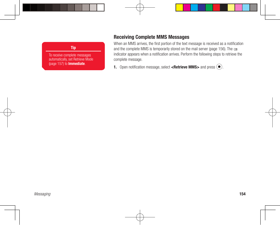 Receiving complete mms messages | Toshiba 705T User Manual | Page 154 / 315