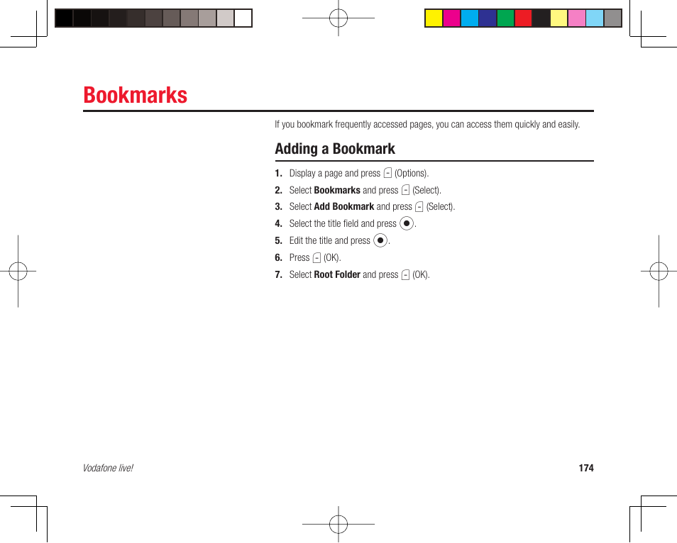 Bookmarks, Adding a bookmark | Toshiba 705T User Manual | Page 174 / 315
