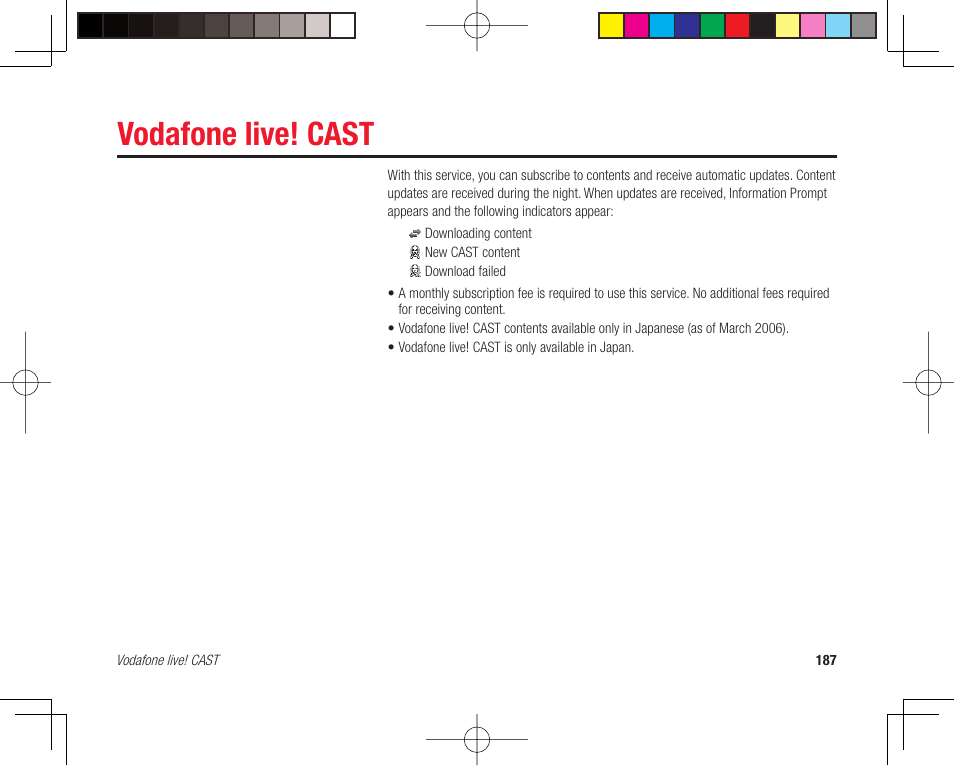 Vodafone live! cast | Toshiba 705T User Manual | Page 187 / 315