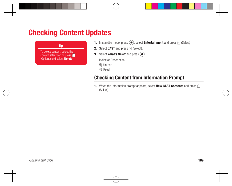 Checking content updates, Checking content from information prompt | Toshiba 705T User Manual | Page 189 / 315