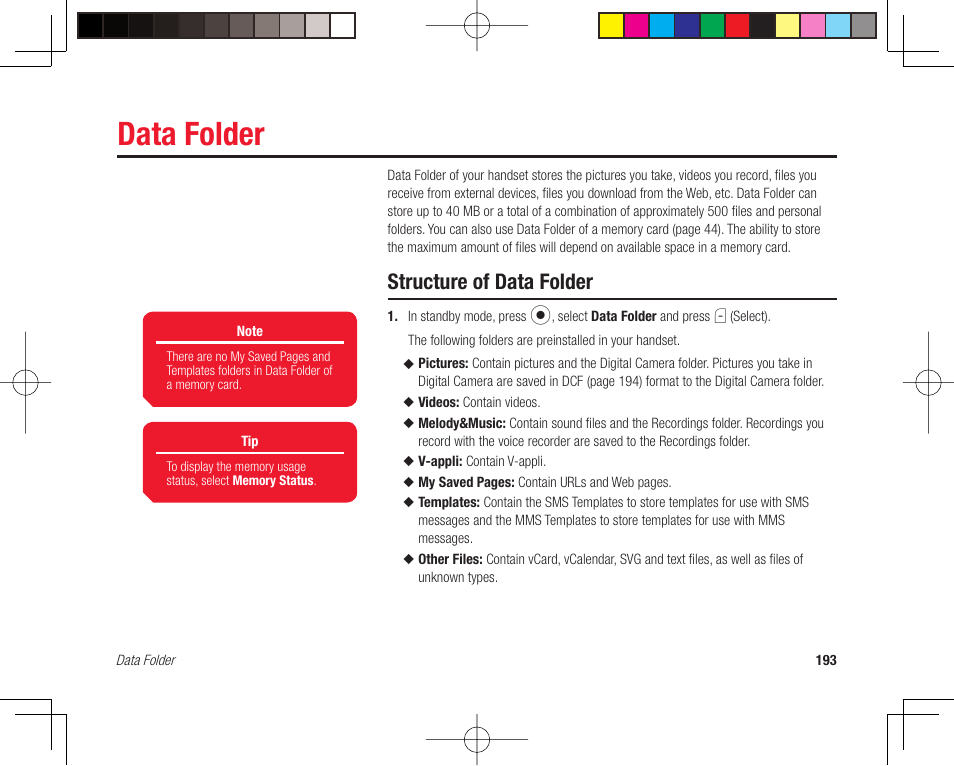 Data folder, Structure of data folder | Toshiba 705T User Manual | Page 193 / 315