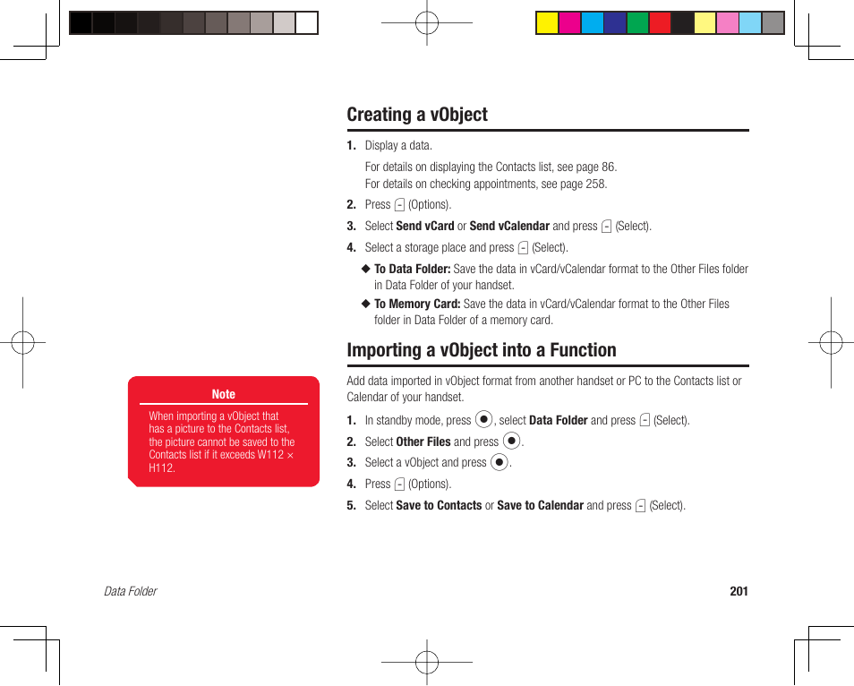 Creating a vobject, Importing a vobject into a function | Toshiba 705T User Manual | Page 201 / 315