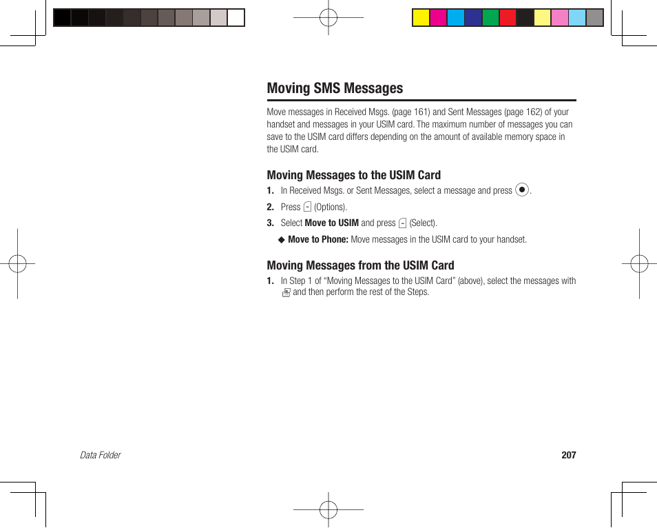 Moving sms messages | Toshiba 705T User Manual | Page 207 / 315