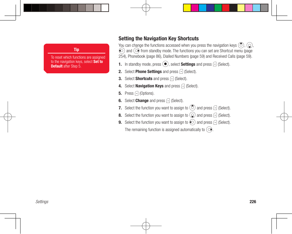Setting the navigation key shortcuts | Toshiba 705T User Manual | Page 226 / 315