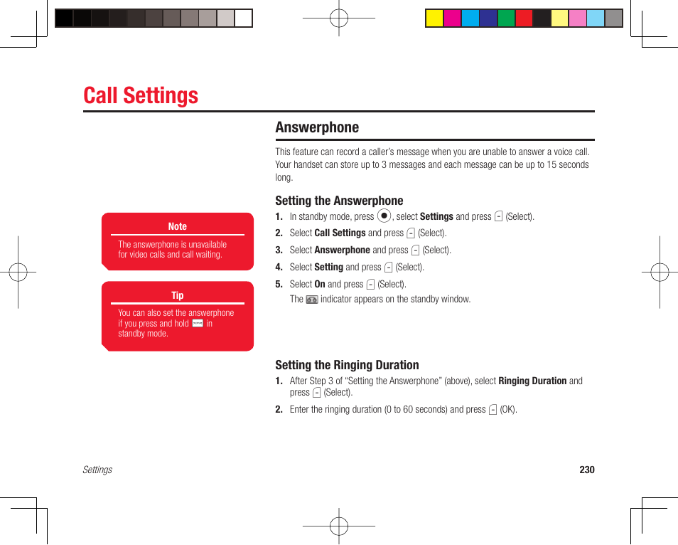 Call settings, Answerphone | Toshiba 705T User Manual | Page 230 / 315