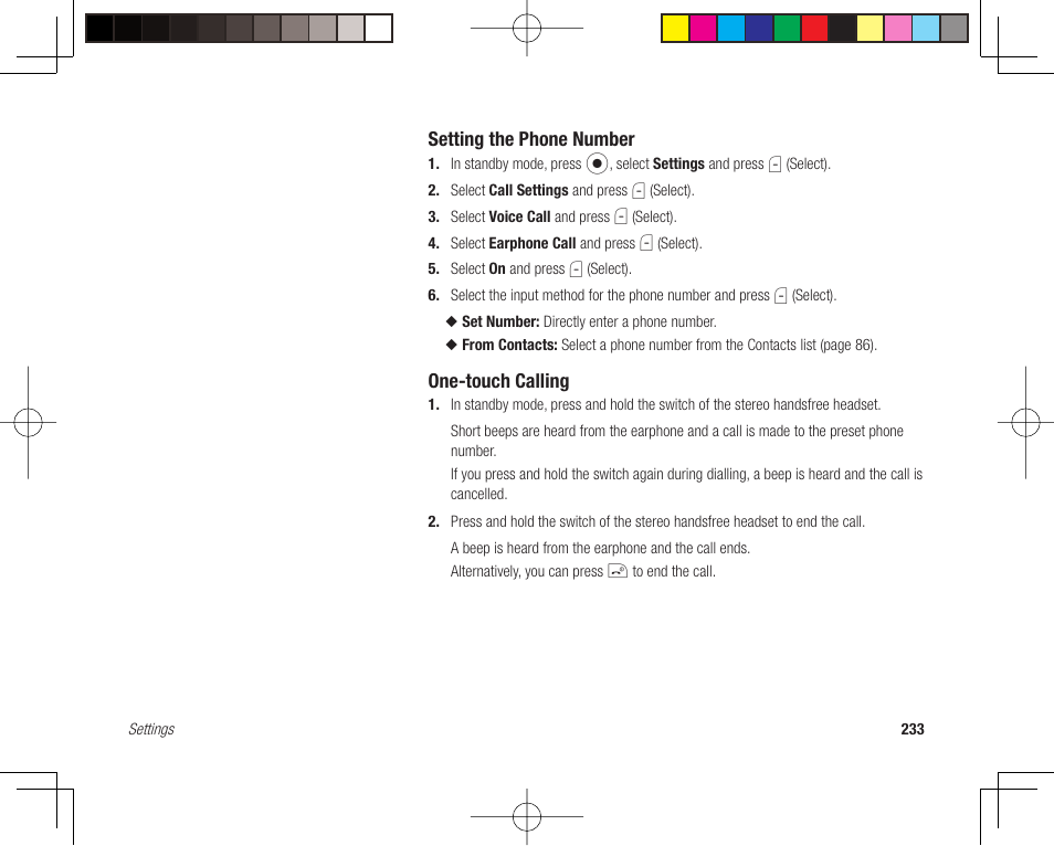 Setting the phone number, One-touch calling | Toshiba 705T User Manual | Page 233 / 315