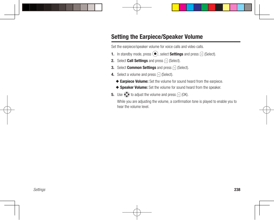 Setting the earpiece/ speaker volume | Toshiba 705T User Manual | Page 238 / 315