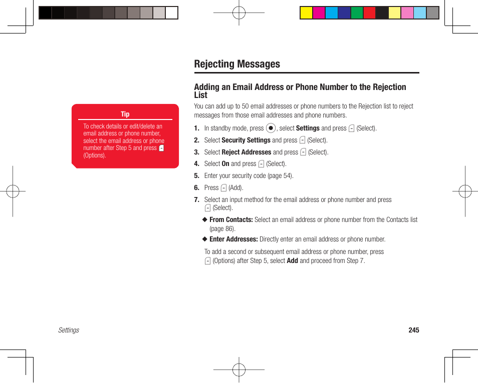 Rejecting messages | Toshiba 705T User Manual | Page 245 / 315