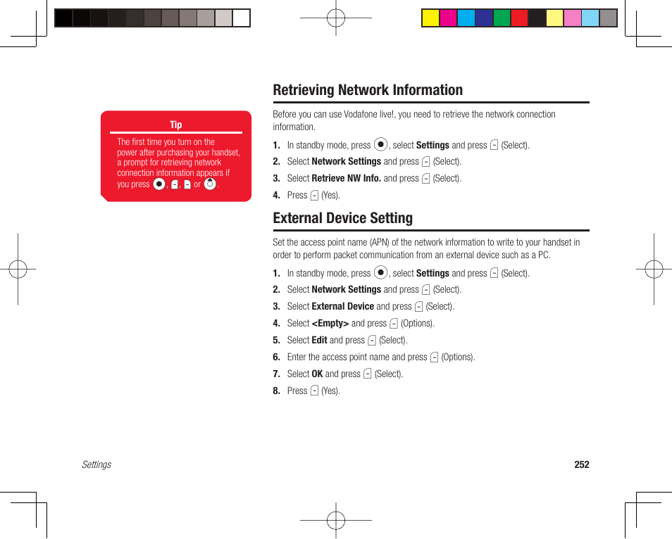 Retrieving network information, External device setting | Toshiba 705T User Manual | Page 252 / 315