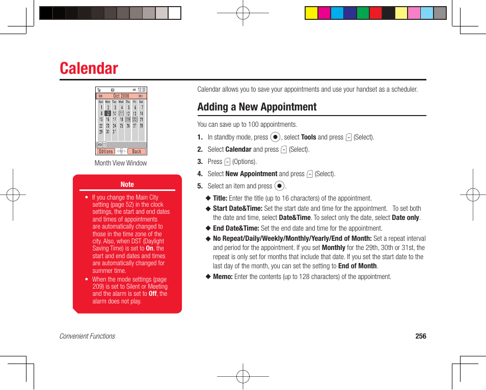 Calendar, Adding a new appointment | Toshiba 705T User Manual | Page 256 / 315
