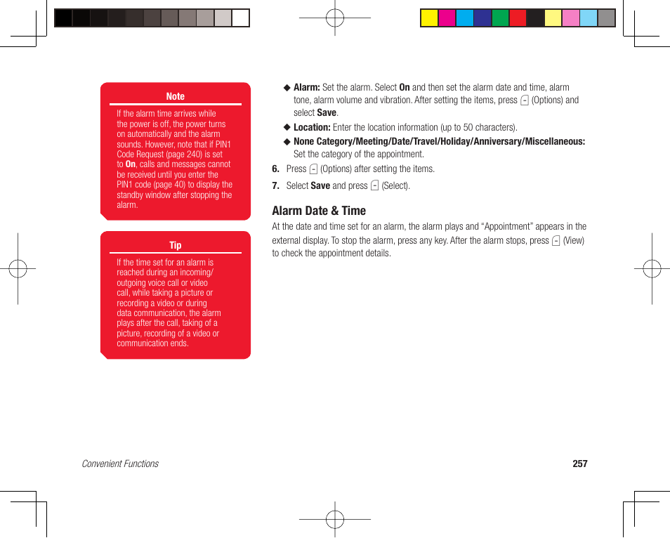 Alarm date & time | Toshiba 705T User Manual | Page 257 / 315