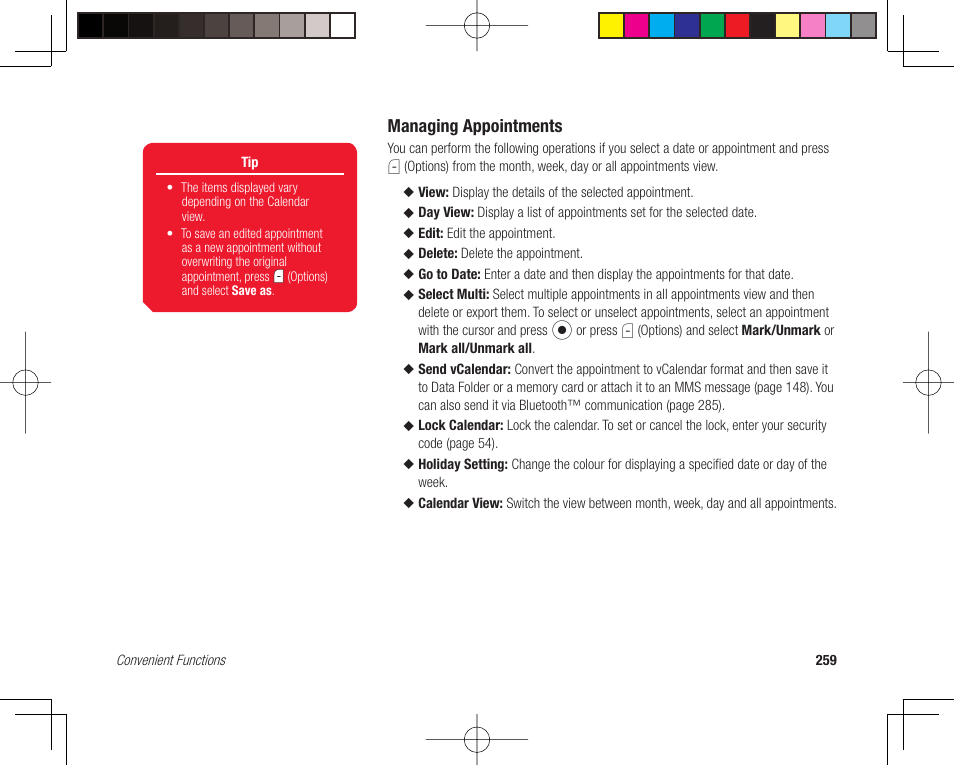 Managing appointments | Toshiba 705T User Manual | Page 259 / 315