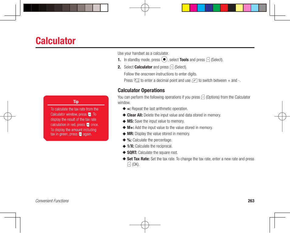Calculator, Calculator operations | Toshiba 705T User Manual | Page 263 / 315