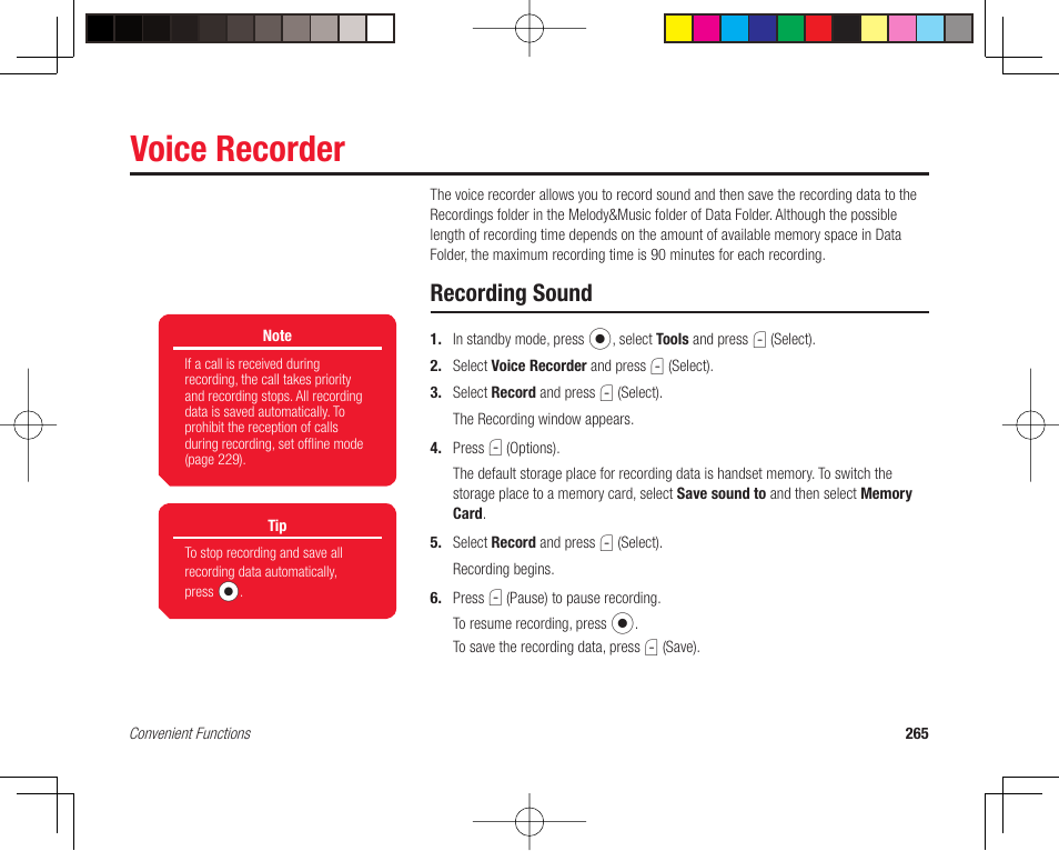 Voice recorder, Recording sound | Toshiba 705T User Manual | Page 265 / 315