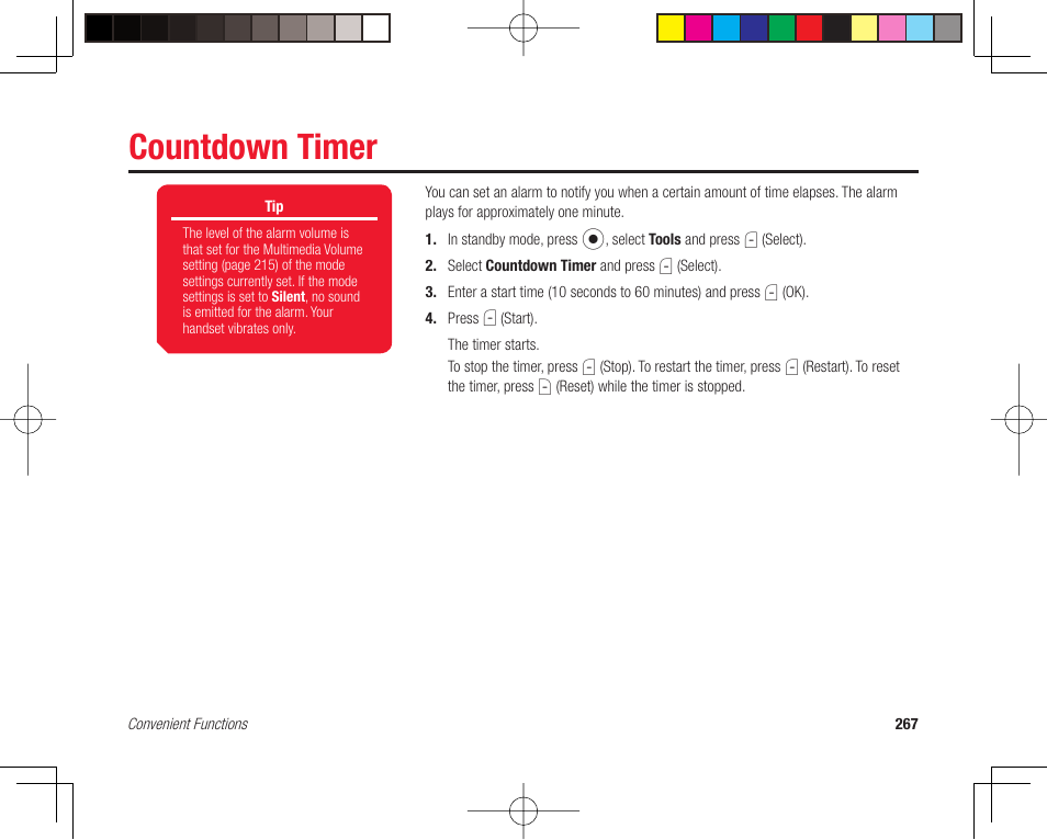 Countdown timer | Toshiba 705T User Manual | Page 267 / 315