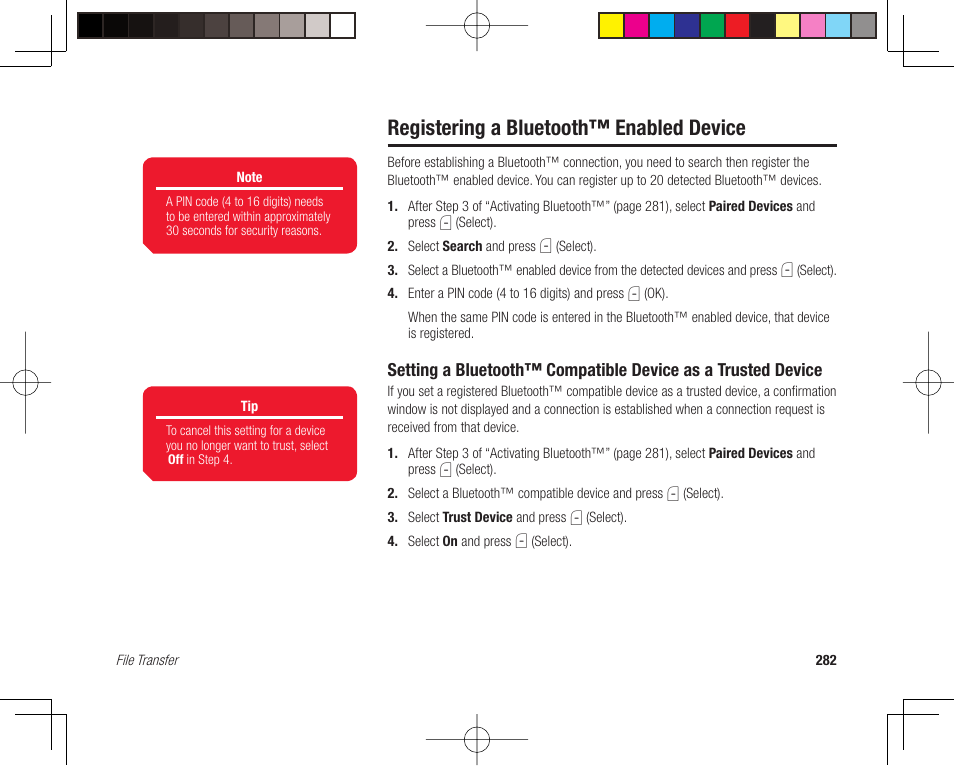 Registering a bluetooth™ enabled device | Toshiba 705T User Manual | Page 282 / 315