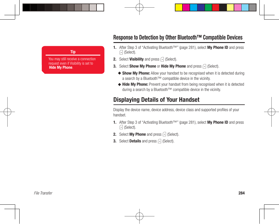 Displaying details of your handset | Toshiba 705T User Manual | Page 284 / 315