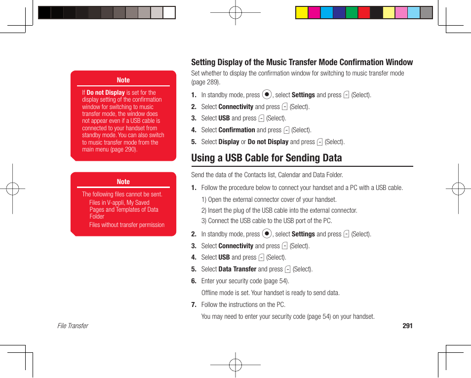 Using a usb cable for sending data | Toshiba 705T User Manual | Page 291 / 315