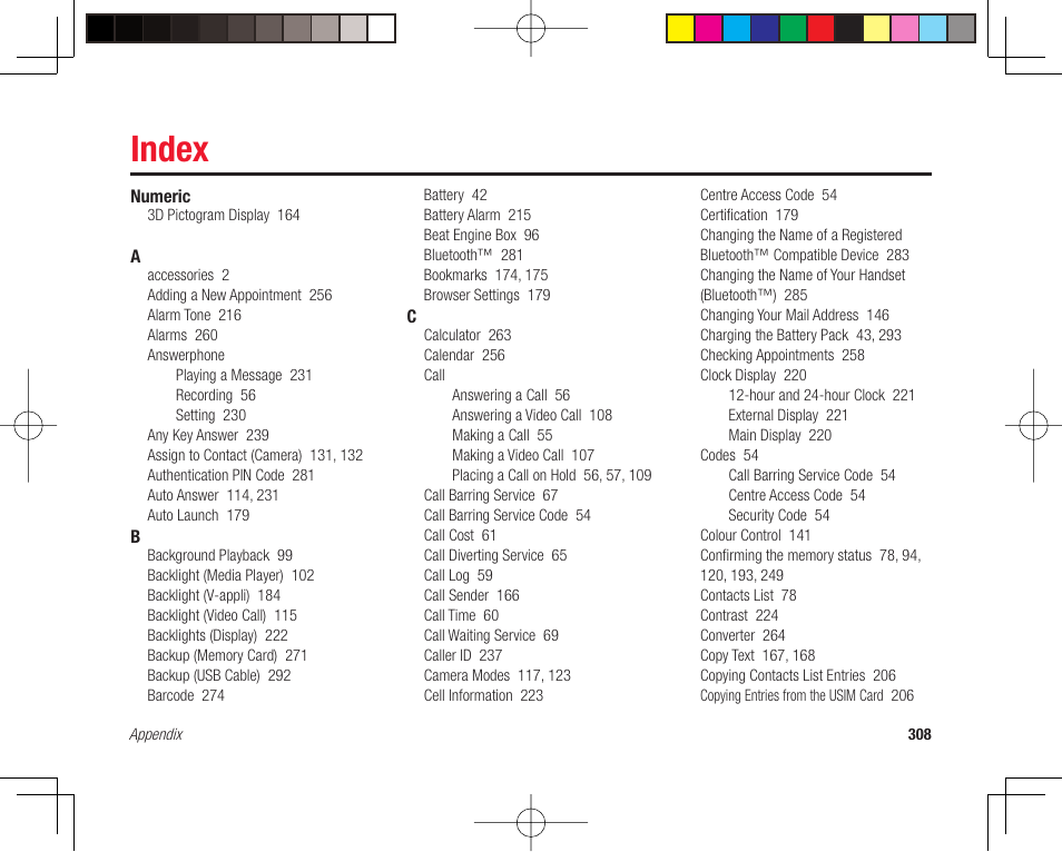 Index | Toshiba 705T User Manual | Page 308 / 315