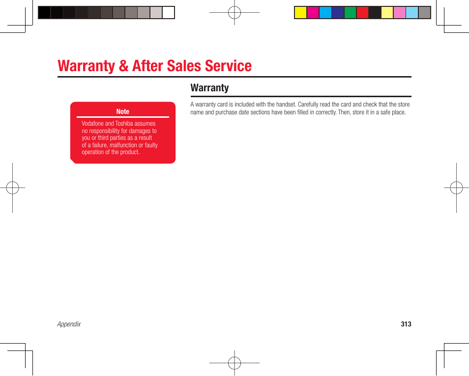 Warranty & after sales service, Warranty | Toshiba 705T User Manual | Page 313 / 315