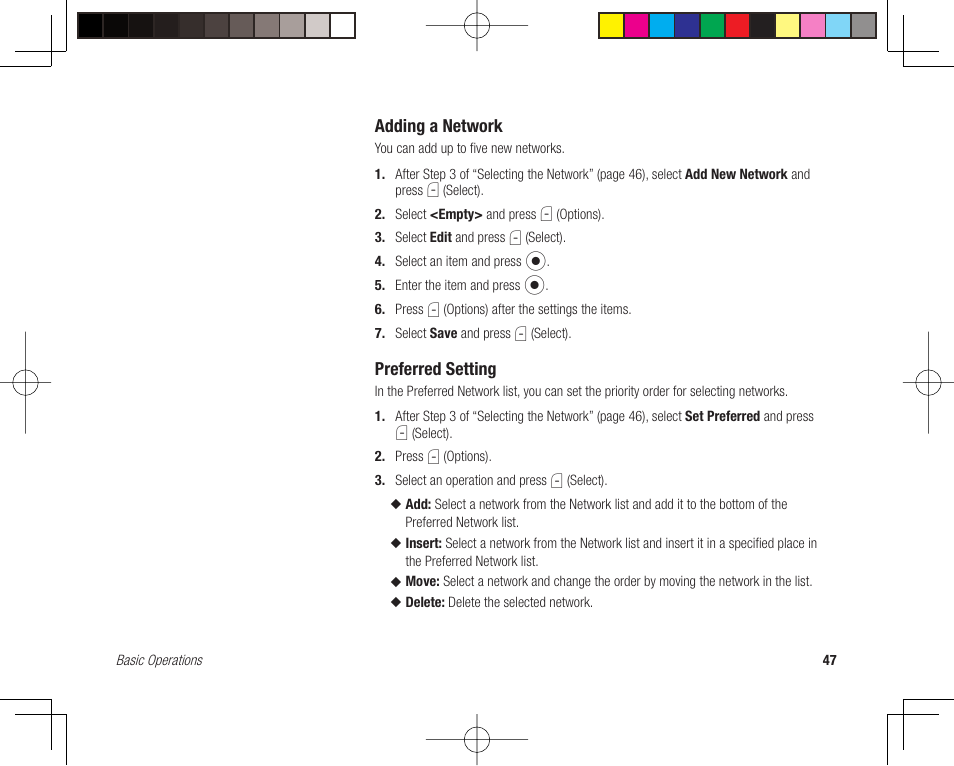 Adding a network, Preferred setting | Toshiba 705T User Manual | Page 47 / 315