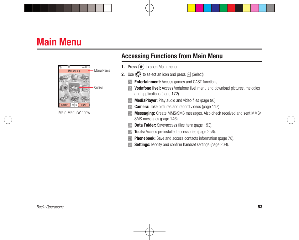 Main menu, Accessing functions from main menu, Basic operations 53 | Main menu window | Toshiba 705T User Manual | Page 53 / 315