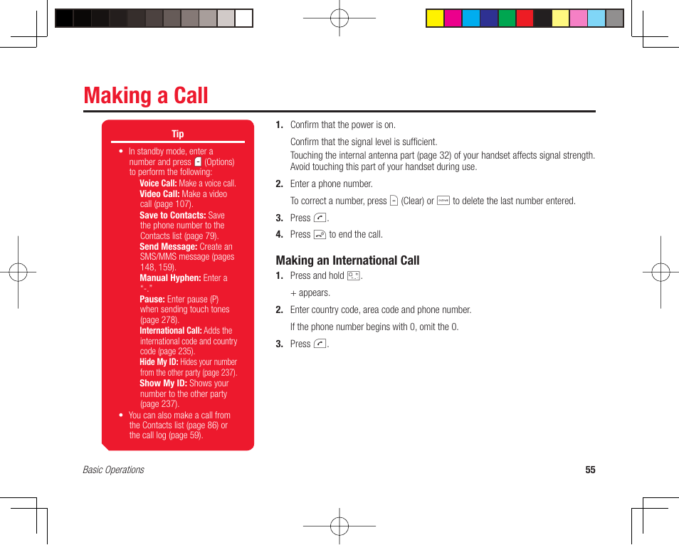 Making a call, Making an international call | Toshiba 705T User Manual | Page 55 / 315