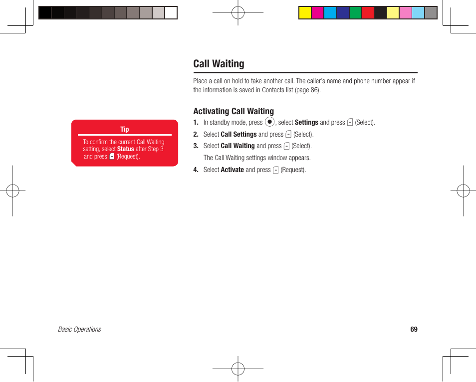 Call waiting, Activating call waiting | Toshiba 705T User Manual | Page 69 / 315