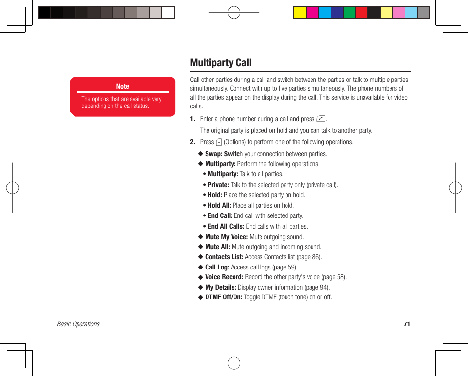 Multiparty call | Toshiba 705T User Manual | Page 71 / 315