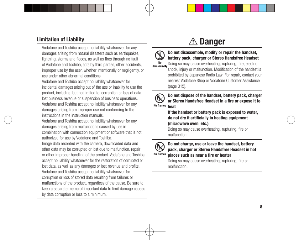 Danger | Toshiba 705T User Manual | Page 8 / 315