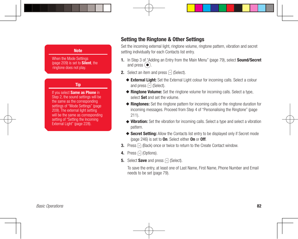 Setting the ringtone & other settings | Toshiba 705T User Manual | Page 82 / 315