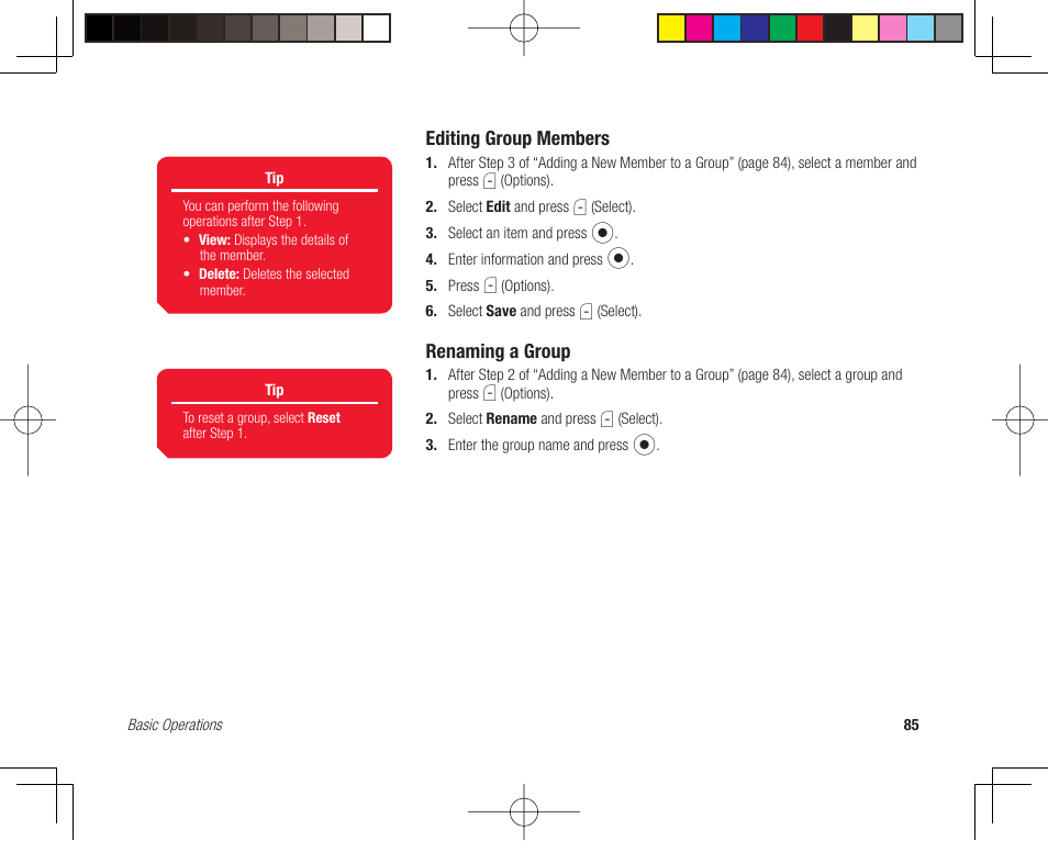 Editing group members, Renaming a group | Toshiba 705T User Manual | Page 85 / 315