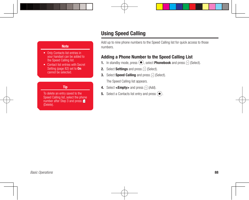 Using speed calling, Adding a phone number to the speed calling list | Toshiba 705T User Manual | Page 88 / 315