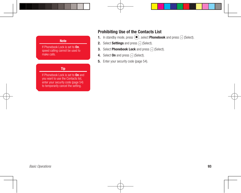 Prohibiting use of the contacts list | Toshiba 705T User Manual | Page 93 / 315