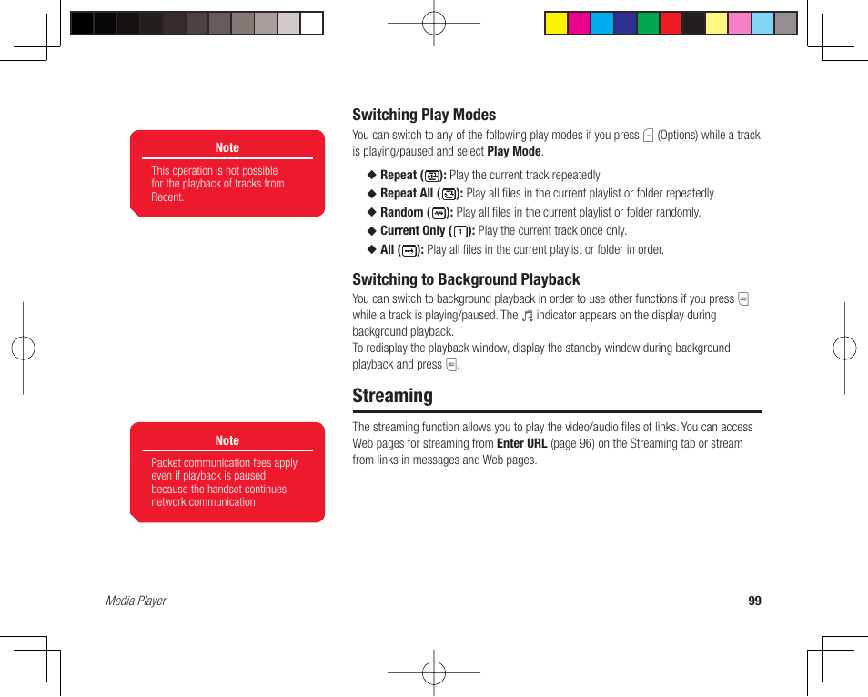 Streaming, Switching play modes, Switching to background playback | Toshiba 705T User Manual | Page 99 / 315