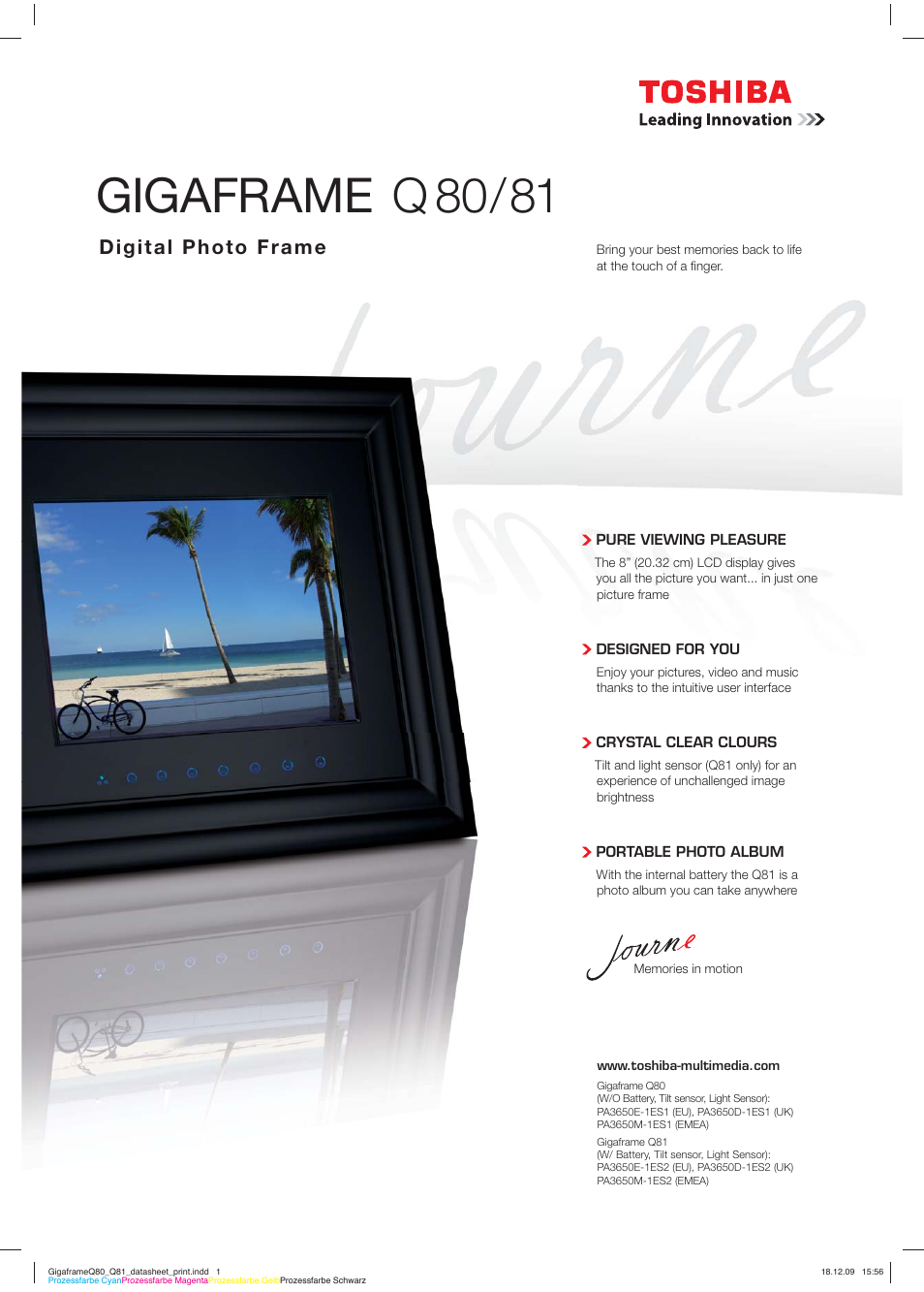 Toshiba GIGAFRAME Q81 User Manual | 2 pages