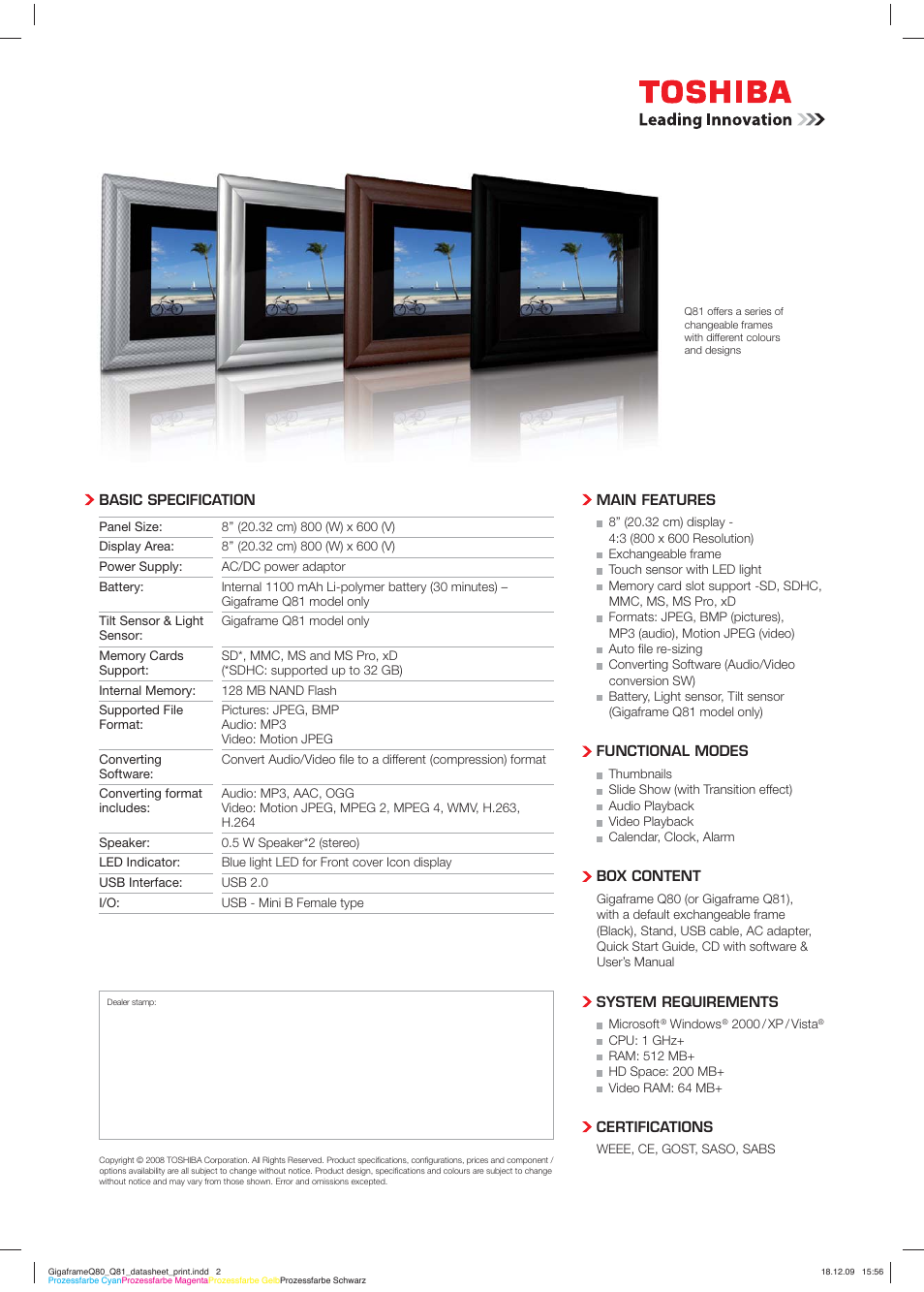 Toshiba GIGAFRAME Q81 User Manual | Page 2 / 2