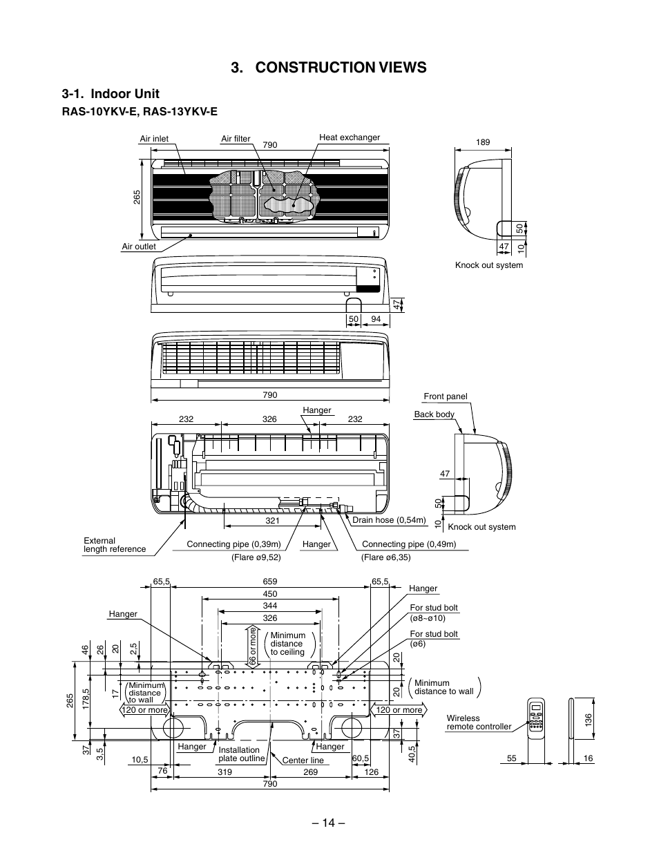 Construction views, 1. indoor unit | Toshiba RAS-10YKV-E User Manual | Page 14 / 79
